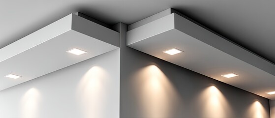 Ceiling design with white led lights creating shadows in modern interior space