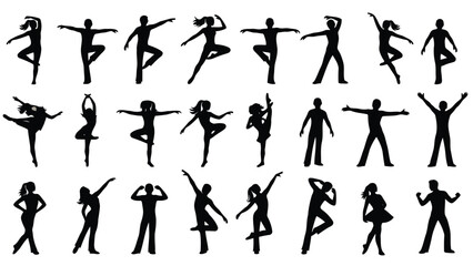 Collection of diverse people in various dance poses and movements