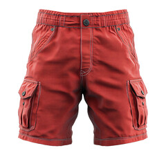 Front view of red color men&rsquo;s cargo shorts 3D render studio shot isolated on a white background