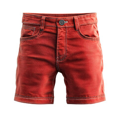 Front view of red color men&rsquo;s denim shorts 3D render studio shot isolated on a white background