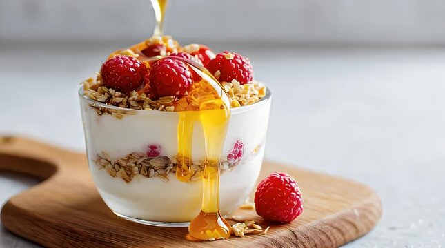 Layered Yogurt Parfait with Granola and Raspberries