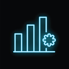 Obraz premium Bright blue neon icon of a virus contamination is shown at the top of an increasing bar graph