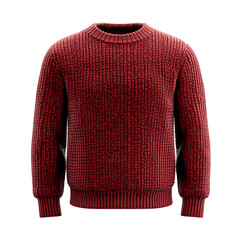 Front view of red men knitted sweater 3D render studio shot isolated on white background