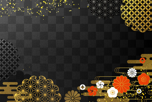 黒と金色の 高級感のある 和柄 背景 
