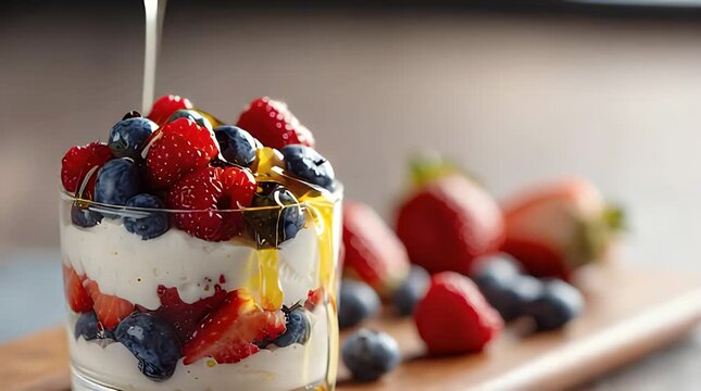 Yogurt Parfait with Mixed Berries and Honey Drizzle