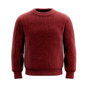 Front view of red men knitted sweater 3D render studio shot isolated on white background