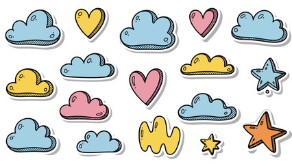 Cute cloud heart star stickers for kids stationery and social media fun