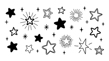 Star and sparkle icons for web design and ui elements, black and white vector graphics