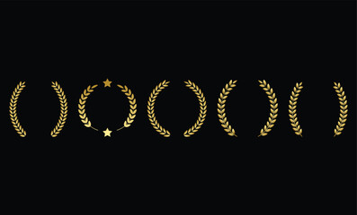 laurel wreaths luxury. Winner Circle Symbols. Golden trophy graphic design. Premium branding and award signs. Advertising and prestige policy signs