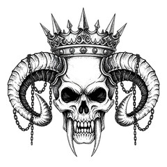 Royal Skull with Horns Crown Illustration.