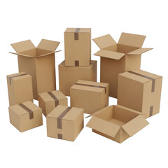 Fototapeta premium Collection of cardboard boxes isolated on white background
