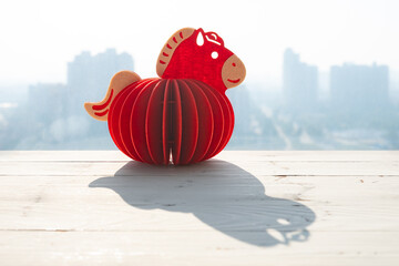 Chinese New Year of Horse 2026 mascot with shadow at horizontal composition