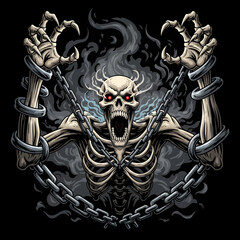 Chained Skeletal Figure Bound in Chains.