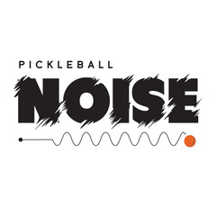 Noise wording in distorted typography with a small wave and a pickleball sports ball.