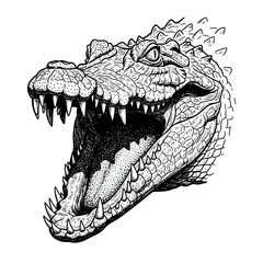 Detailed Illustration of a Crocodile Head with Open Mouth.