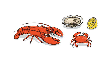 Seafood delights: lobster, crab, and oyster with lemon slice