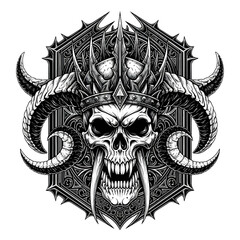 Intricate Horned Skull Emblem With Gothic Design.
