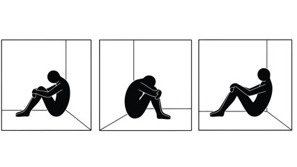 Silhouettes of people feeling sad and depressed in confined spaces