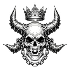 Majestic Skull with Horns and Crown Emblem.
