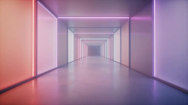 Futuristic Neon Light Tunnel Journey
