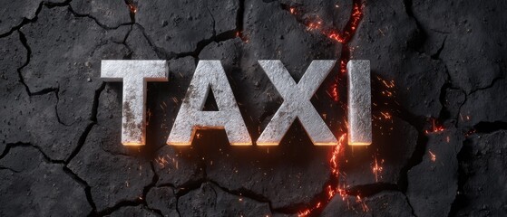 3d rendering of taxi breaking through cracked ground with sparks in bright red colors creating an intense visual effect