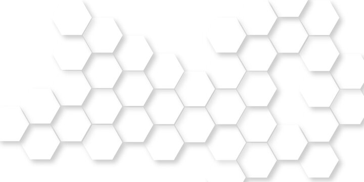 Abstract white 3d hexagonal surface with geometric wave line, light white hexagonal tile pattern, abstract white honeycomb structure featuring organic geometric patterns creates a modern design.