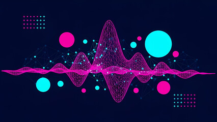 Vibrant sound wave graphic with pink and blue geometric shapes