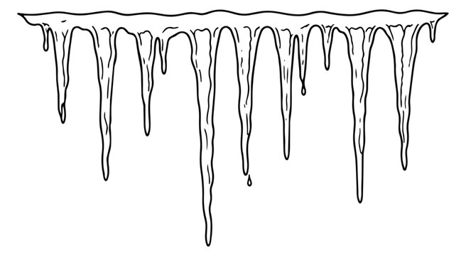 Hand drawn line art illustration of icicles depicting melting ice formation for winter designs