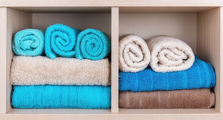 Organized Towels in a Bathroom Cabinet.