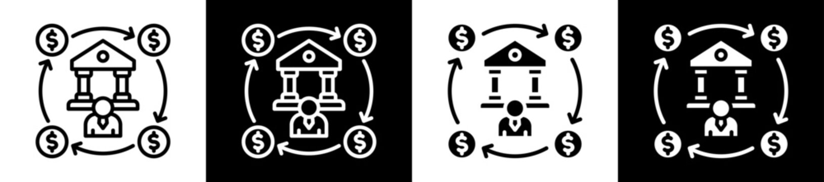 Financial Inclusion Icon Set In Black And White Filled Style Collection