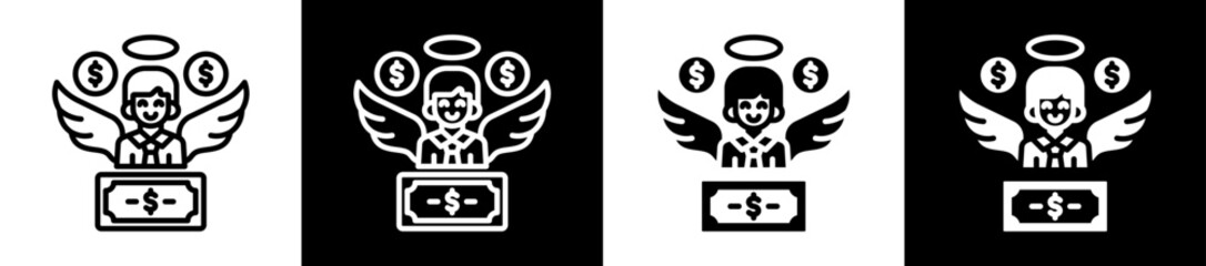Angel Investor Icon Set In Black And White Filled Style Collection