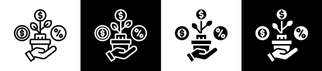 Microfinance Icon Set In Black And White Filled Style Collection