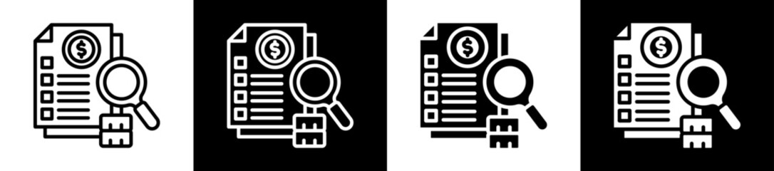 Financial Audit Icon Set In Black And White Filled Style Collection