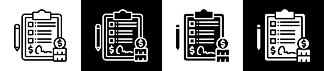 Financial Report Icon Set In Black And White Filled Style Collection