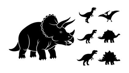 Dinosaur silhouette collection: triceratops, t-rex, pterodactyl, and stegosaurus