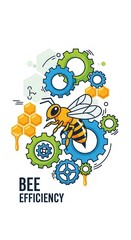 Obraz premium Stylized illustration depicts an insect surrounded by interlocking mechanical gears and honeycomb structures