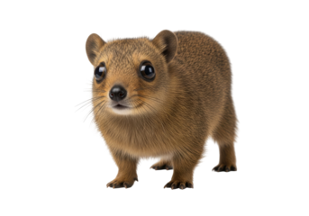 cute hyrax on white background, adorable furry mammal portrait