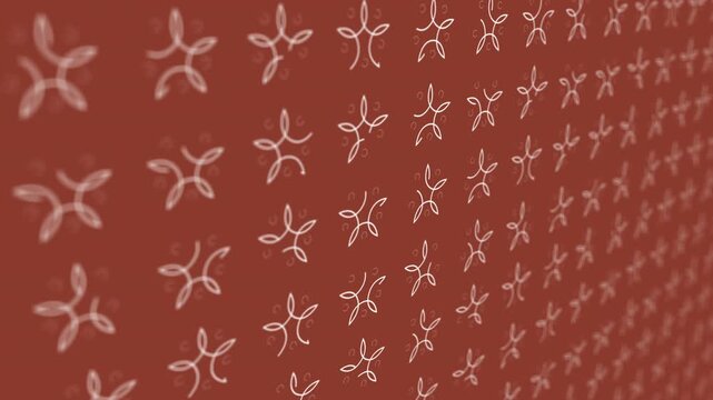 A repeating pattern of abstract, stylized light shapes on a warm reddish-brown background, receding into perspective.