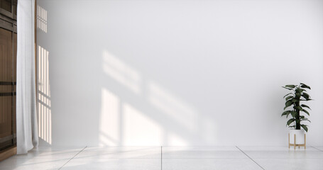 Obraz premium Mock up interior concept Empty room wood docoration wall on tiles floor. 3D illustration rendering