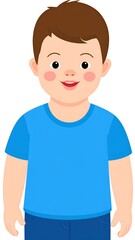 A cute cartoon representation of a young boy with brown hair, rosy cheeks, and wearing a blue t-shirt and jeans. He smiles