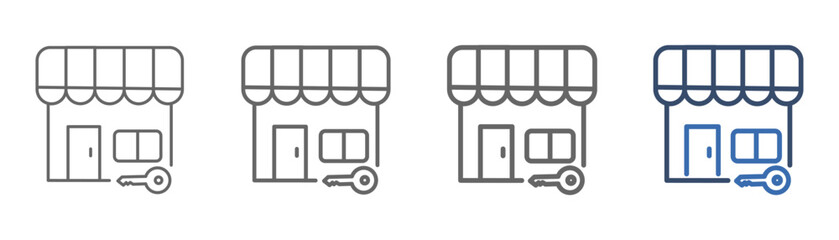 
outline icon set market entry strategy with market design and key