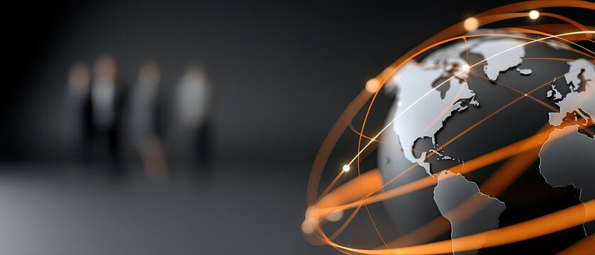 3d rendering of earth with glowing connections and silhouettes of business people showing a global network concept against a dark background - Powered by Adobe