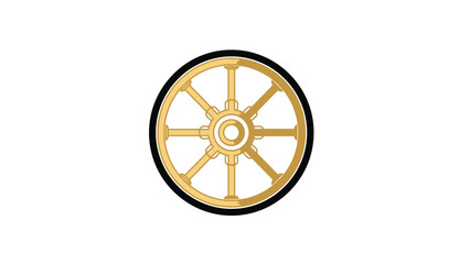 Golden Buddhist Sacred Dharma Wheel Flat Vector Icon
