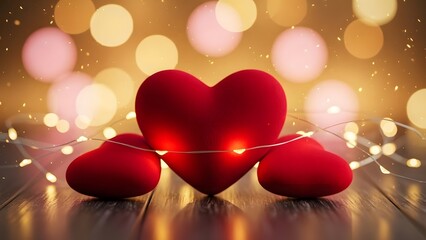 Valentine's day decor with red hearts and lights for romantic ambiance on valentine's day