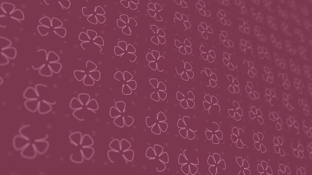 A repeating pattern of stylized five-petal flower outlines on a deep red background, receding into the distance.