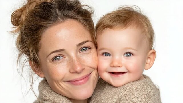 Mother and Baby Bond: A heartwarming portrait captures a mother tenderly cradling her baby, their faces radiant with love, happiness, and an unbreakable bond.