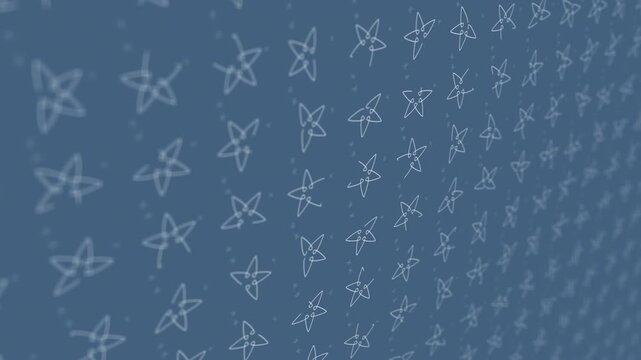 Blue background with white star pattern design elements.
