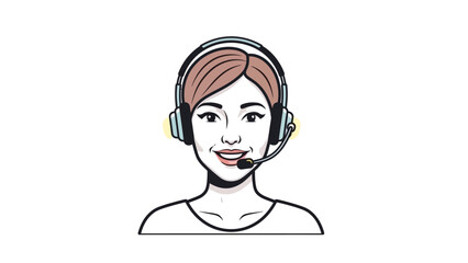 Smiling woman in a headset providing virtual customer support, a friendly avatar representing online assistance and communication services with a cheerful expression