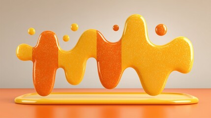 Glossy orange and yellow abstract fluid art on beige background for modern designs.

