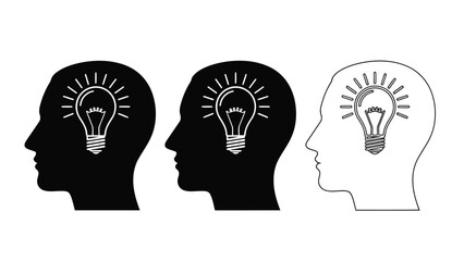 Creative ideas and innovation concept with human heads and light bulbs